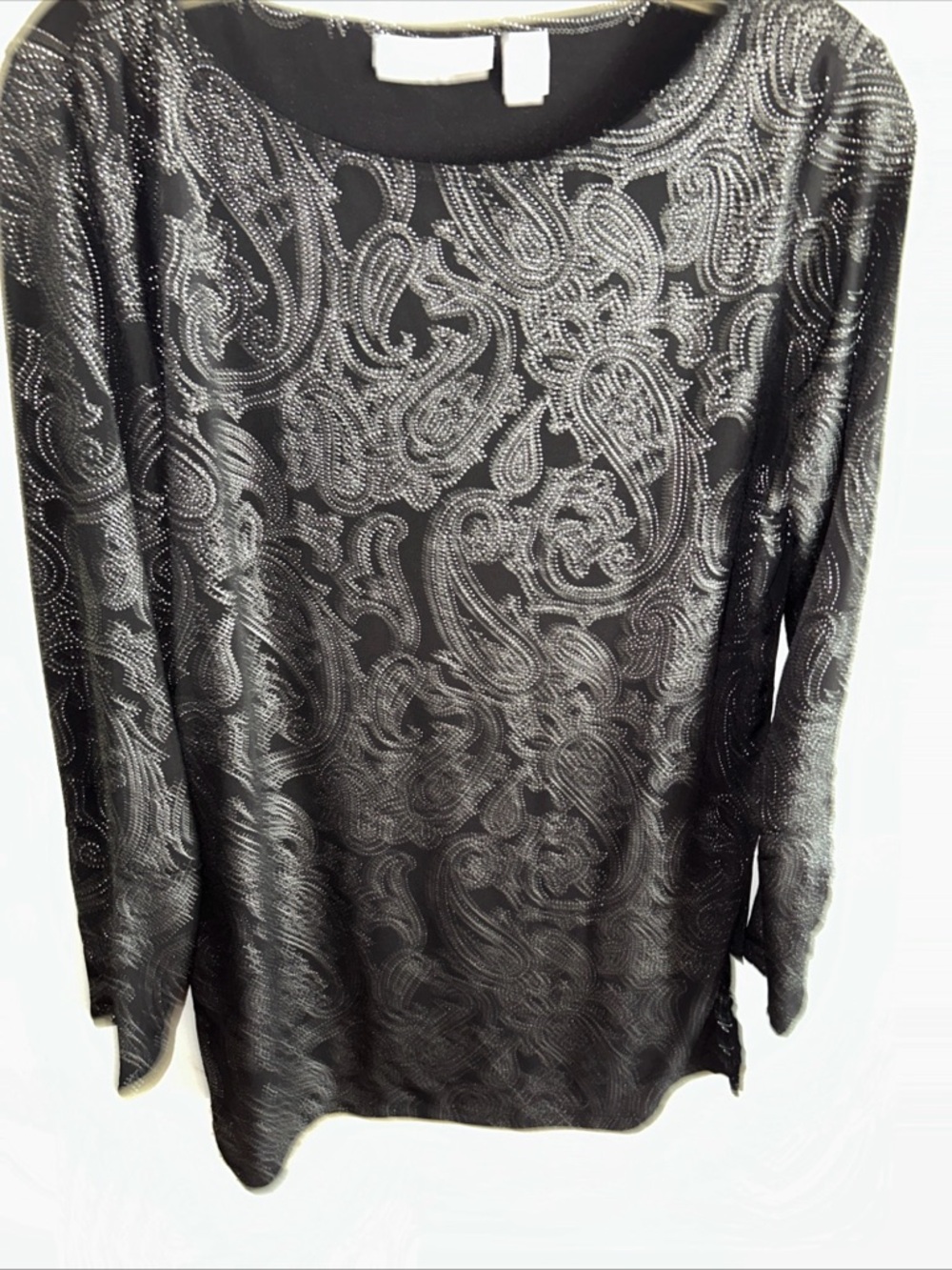 Susan Graver Black Tunic with Silver Paisley Sparkle